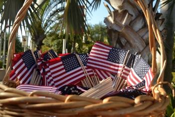 A basket of small American flags